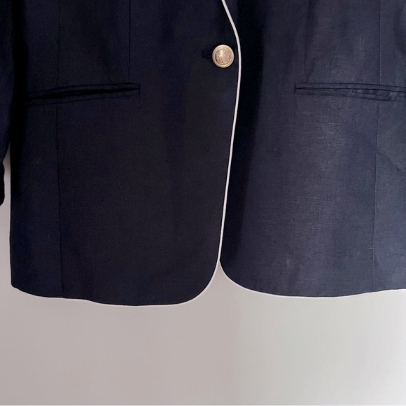 Talbots 100% Linen Navy Nautical Sailor Gold Button Blazer Jacket Preppy Trend - Picture 8 of 15